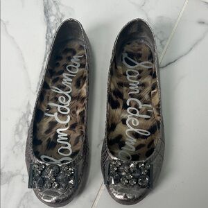 Sam Edelman Metallic Flats with Embellished Bow